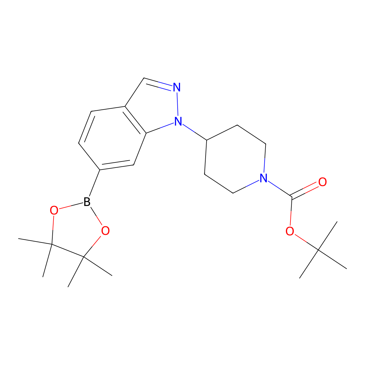 tert-butyl 4-(6-(tetramethyl-1,3,2-dioxaborolan-2-yl)-1H-indazol-1-yl)piperidine-1-carboxylate molecular structure, CAS 2813251-17-9