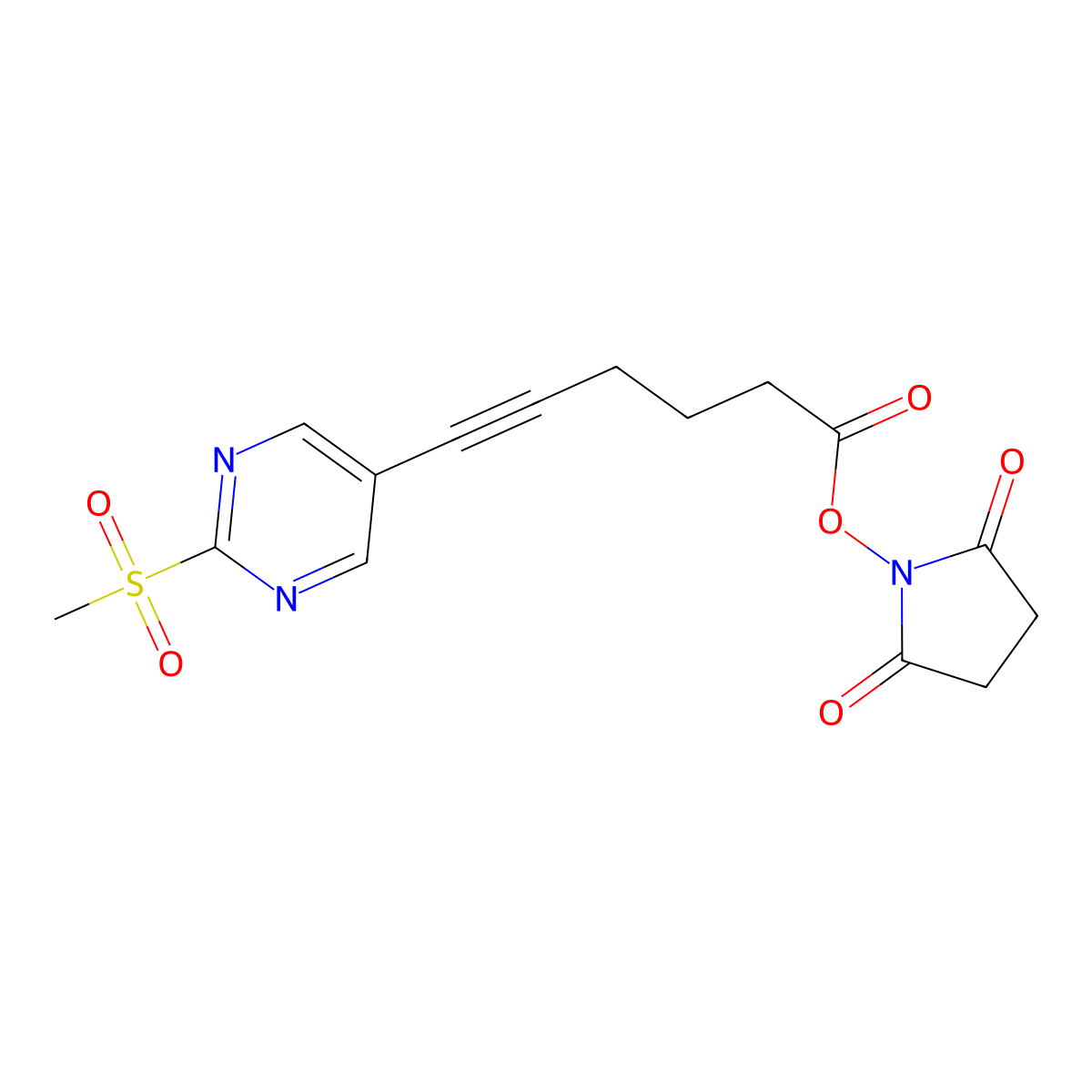 2,5-Dioxopyrrolidin-1-yl 6-(2-(methylsulfonyl)pyrimidin-5-yl)hex-5-ynoate molecular structure, CAS 2813270-39-0