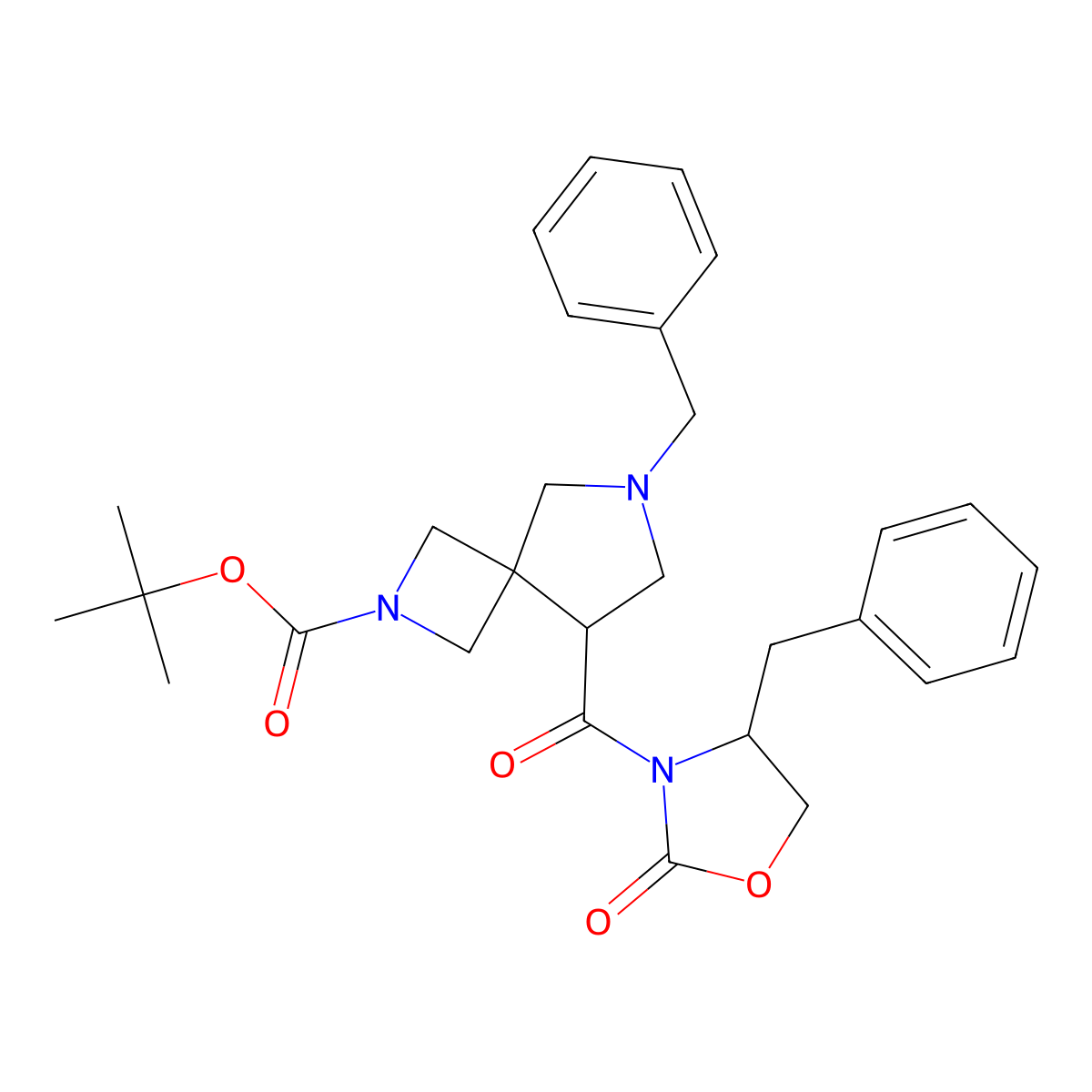 tert-butyl (S)-6-benzyl-8-((S)-4-benzyl-2-oxooxazolidine-3-carbonyl)-2,6-diazaspiro[3.4]octane-2-carboxylate molecular structure, CAS 2813304-22-0