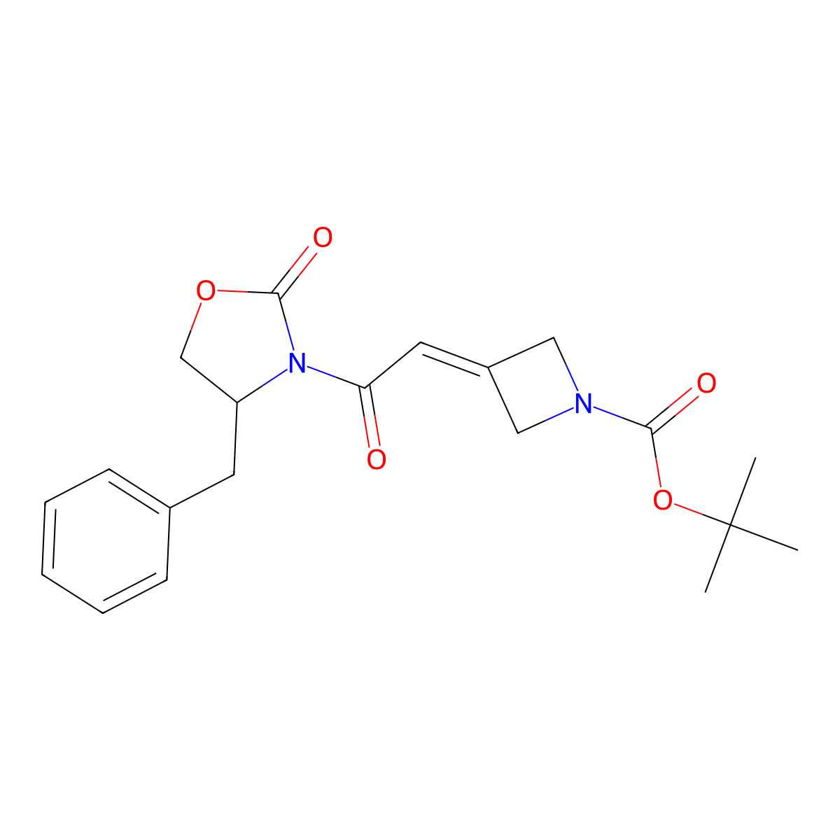 tert-butyl (S)-3-(2-(4-benzyl-2-oxooxazolidin-3-yl)-2-oxoethylidene)azetidine-1-carboxylate molecular structure, CAS 2813304-23-1