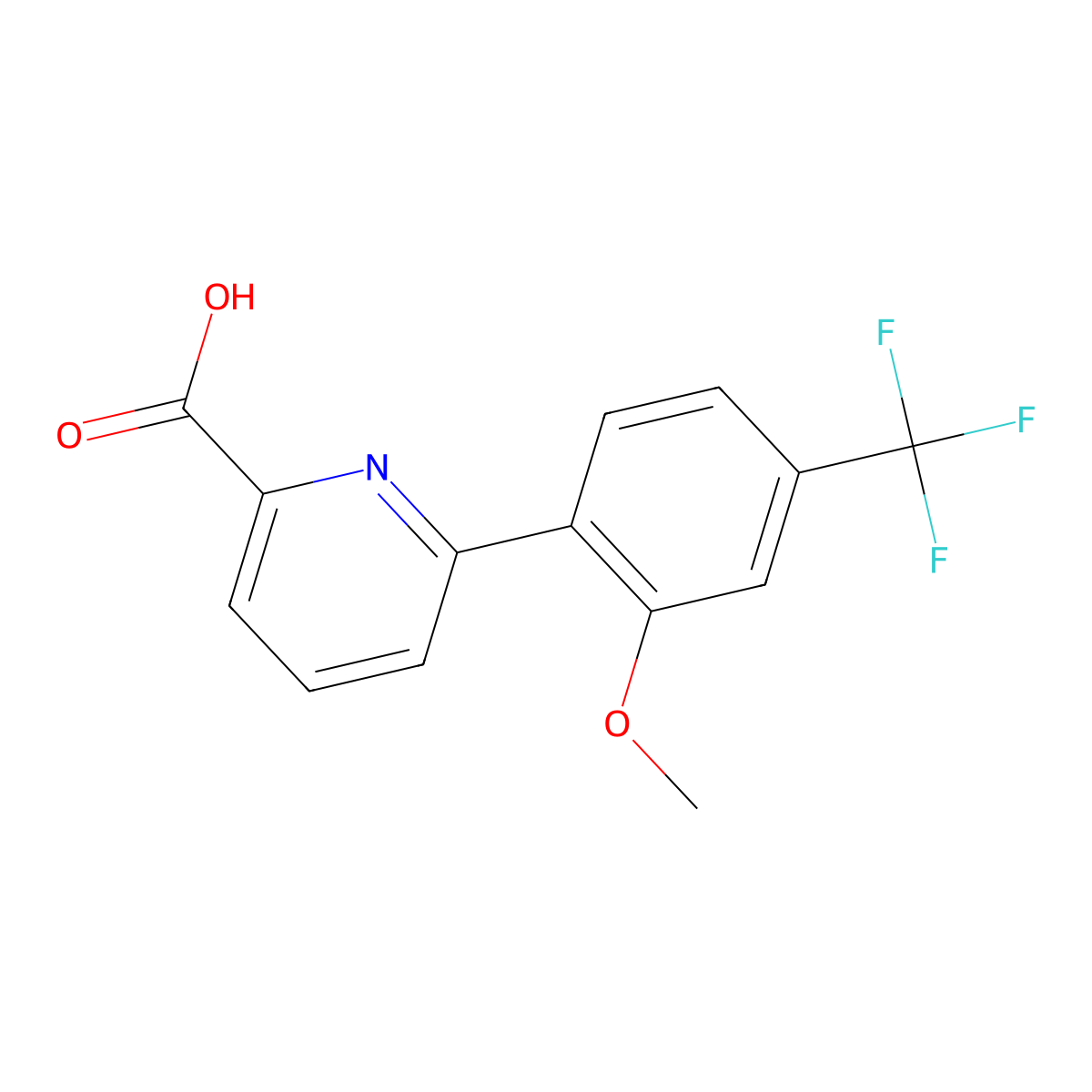 6-[2-Methoxy-4-(trifluoromethyl)phenyl]-2-pyridinecarboxylic acid molecular structure, CAS 2813629-79-5
