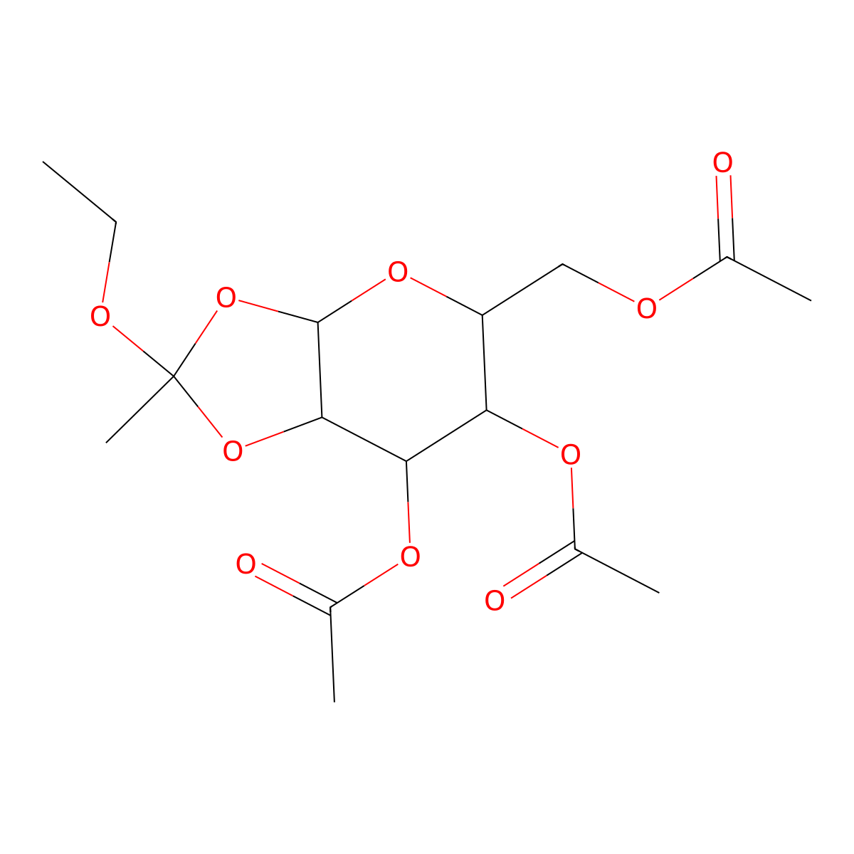 (6,7-diacetyloxy-2-ethoxy-2-methyl-5,6,7,7a-tetrahydro-3aH-[1,3]dioxolo[4,5-b]pyran-5-yl)methyl acetate molecular structure, CAS 28140-37-6