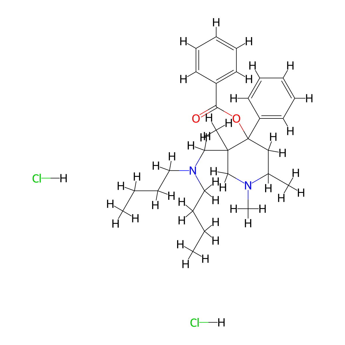 4-Piperidinol, 5-dibutylaminomethyl-4-phenyl-1,2,5-trimethyl-, benzoate, dihydrochloride molecular structure, CAS 28143-74-0