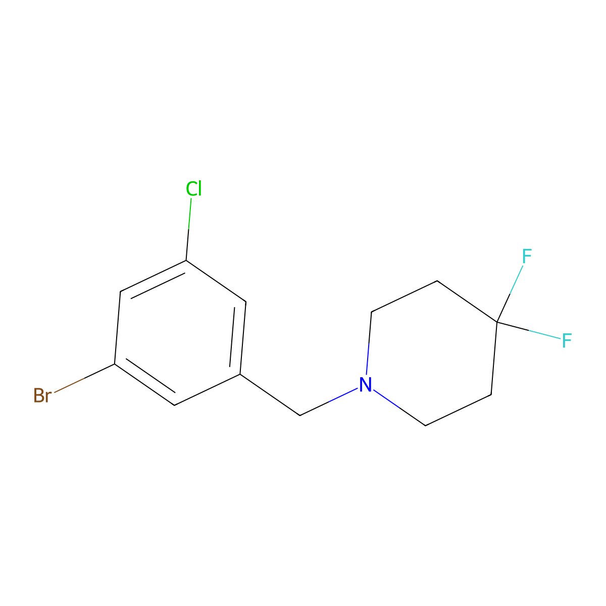 1-[(3-Bromo-5-chlorophenyl)methyl]-4,4-difluoropiperidine molecular structure, CAS 2814330-94-2