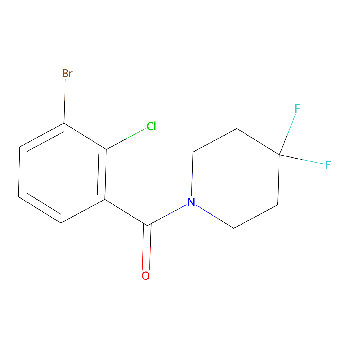 (3-Bromo-2-chlorophenyl)(4,4-difluoropiperidin-1-yl)methanone molecular structure, CAS 2814392-54-4