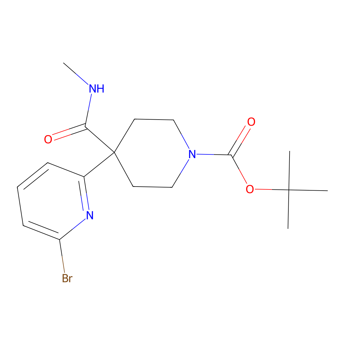 Tert-butyl 4-(6-bromopyridin-2-yl)-4-(methylcarbamoyl)piperidine-1-carboxylate molecular structure, CAS 2814457-65-1