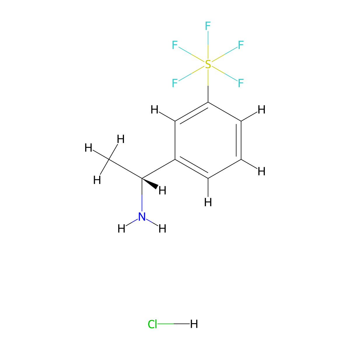 (R)-1-(3-(pentafluorosulfanyl)phenyl)ethane-1-amine hydrochloride molecular structure, CAS 2814495-26-4