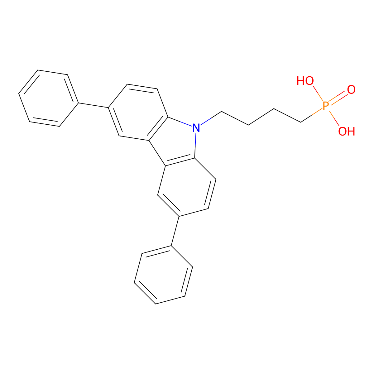(4-(3,6-Diphenyl-9H-carbazol-9-yl)butyl)phosphonic acid molecular structure, CAS 2814500-04-2