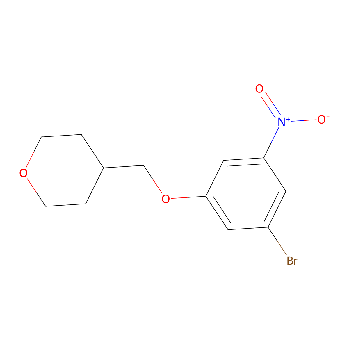 4-((3-Bromo-5-nitrophenoxy)methyl)tetrahydro-2H-pyran molecular structure, CAS 2814656-26-1