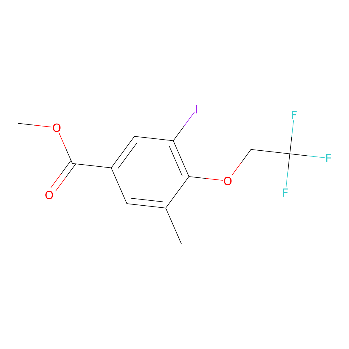 Methyl 3-iodo-5-methyl-4-(2,2,2-trifluoroethoxy)benzoate molecular structure, CAS 2814656-83-0