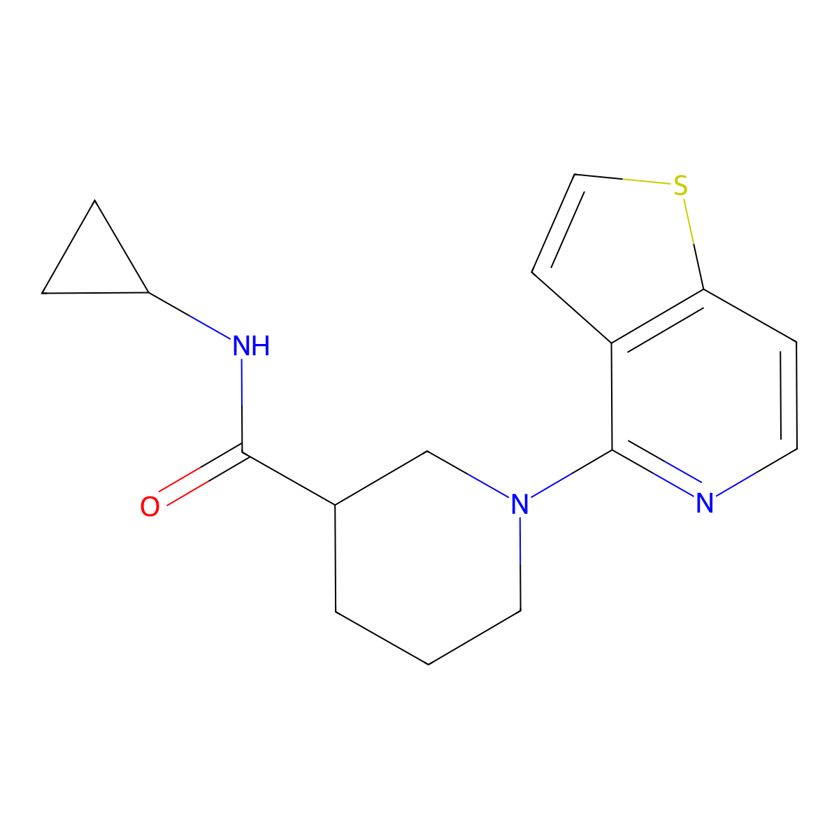 N-cyclopropyl-1-{thieno[3,2-c]pyridin-4-yl}piperidine-3-carboxamide molecular structure, CAS 2814933-93-0