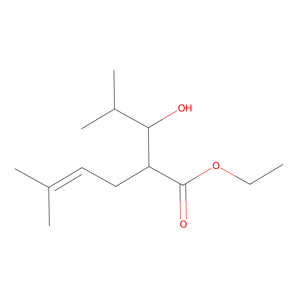 Ethyl 2-(1-hydroxy-2-methylpropyl)-5-methylhex-4-enoate molecular structure, CAS 2815180-61-9