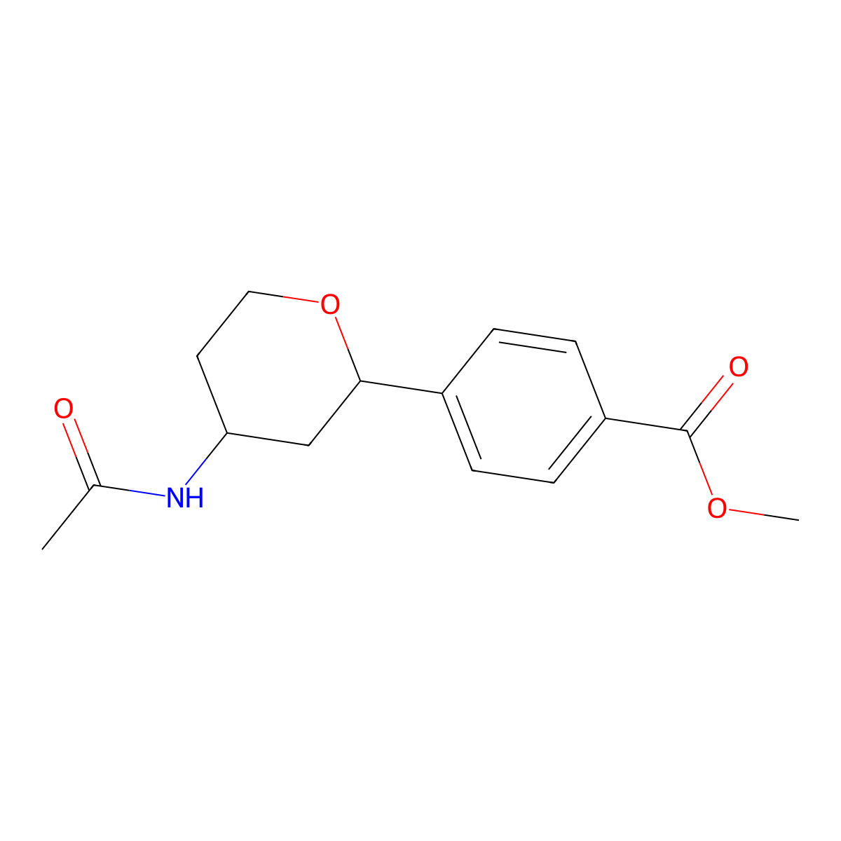 rac-methyl 4-((2R,4S)-4-acetamidotetrahydro-2H-pyran-2-yl)benzoate molecular structure, CAS 2815180-62-0