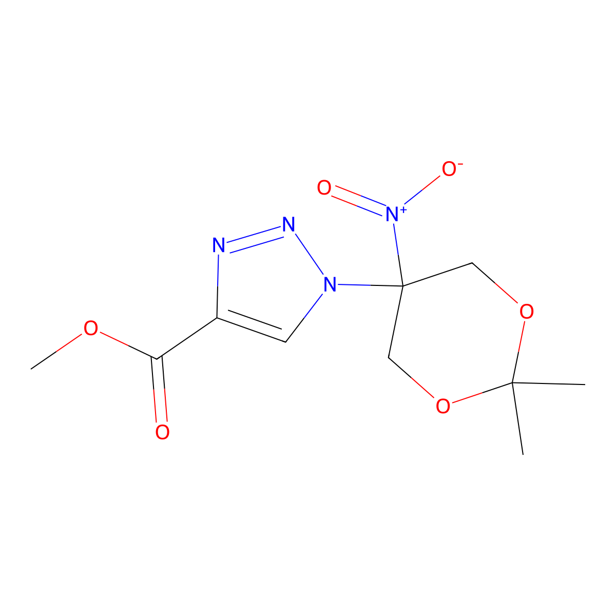 methyl 1-(2,2-dimethyl-5-nitro-1,3-dioxan-5-yl)-1H-1,2,3-triazole-4-carboxylate molecular structure, CAS 2815180-63-1