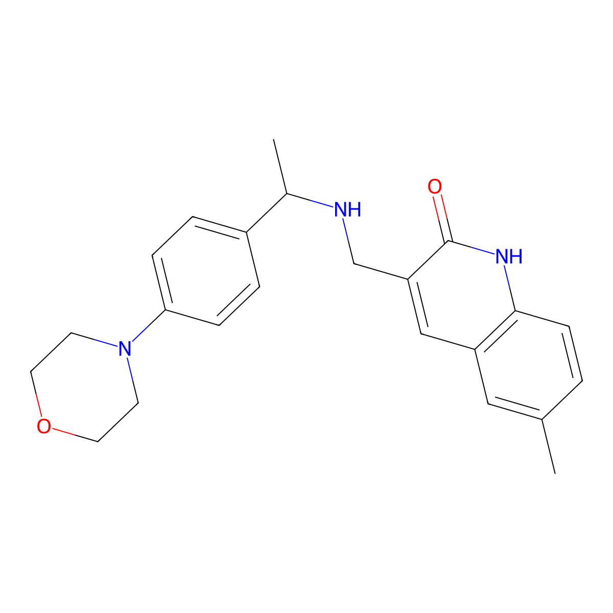 6-methyl-3-(((1-(4-morpholinophenyl)ethyl)amino)methyl)quinolin-2(1H)-one molecular structure, CAS 2815180-69-7