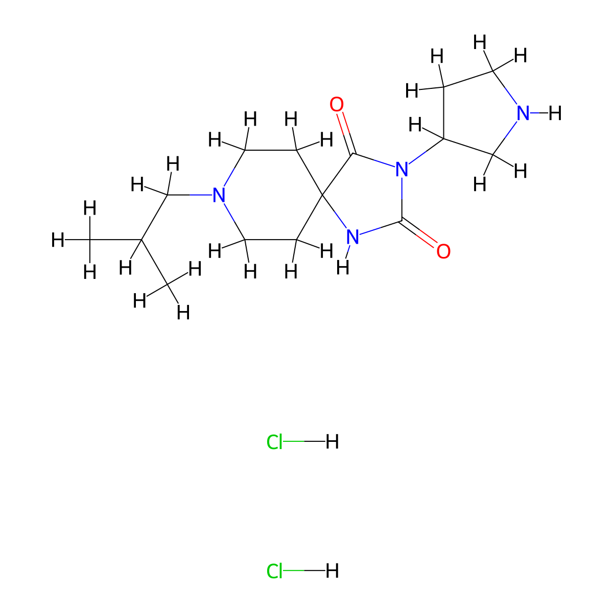 8-Isobutyl-3-(pyrrolidin-3-yl)-1,3,8-triazaspiro[4.5]decane-2,4-dione dihydrochloride molecular structure, CAS 2815180-80-2
