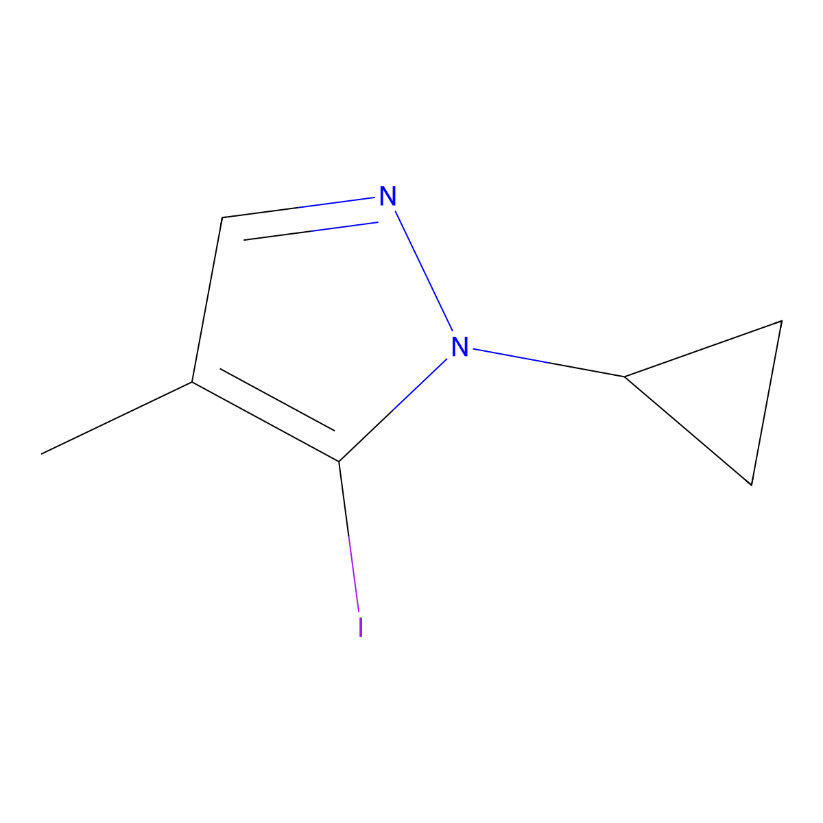 1-cyclopropyl-5-iodo-4-methyl-1H-pyrazole molecular structure, CAS 2815458-33-2