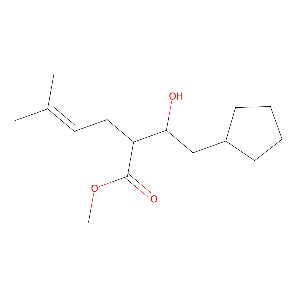 Methyl 2-(2-cyclopentyl-1-hydroxyethyl)-5-methylhex-4-enoate molecular structure, CAS 2815853-70-2