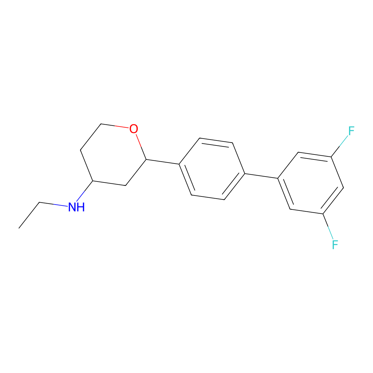 2-(3',5'-difluoro-[1,1'-biphenyl]-4-yl)-N-ethyltetrahydro-2H-pyran-4-amine molecular structure, CAS 2815854-82-9