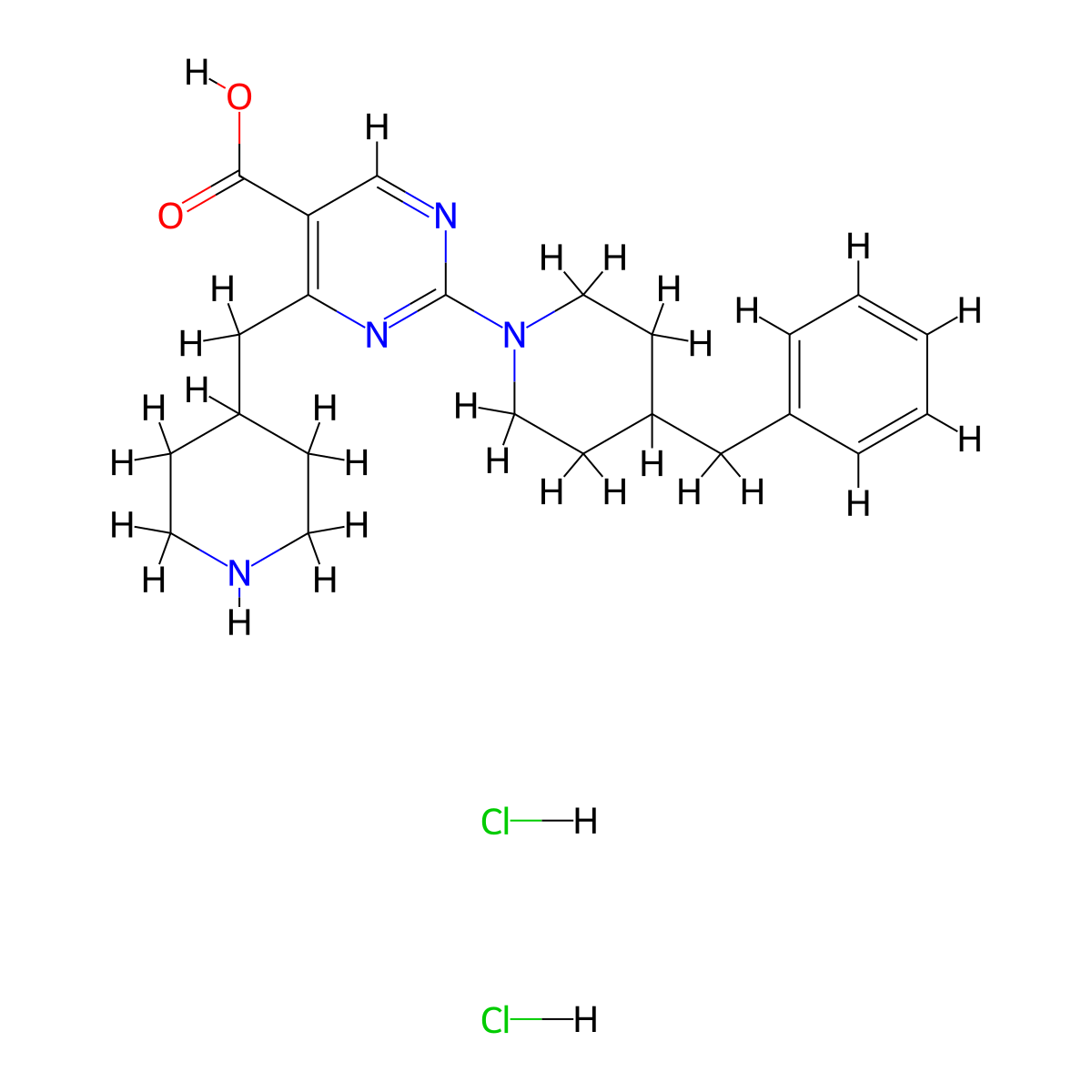 2-(4-Benzylpiperidin-1-yl)-4-(piperidin-4-ylmethyl)pyrimidine-5-carboxylic acid dihydrochloride molecular structure, CAS 2815854-85-2