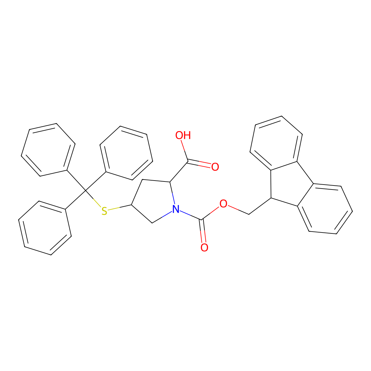 (2S,4R)-Fmoc-4-tritylmercapto-pyrrolidine-2-carboxylic acid molecular structure, CAS 281655-34-3