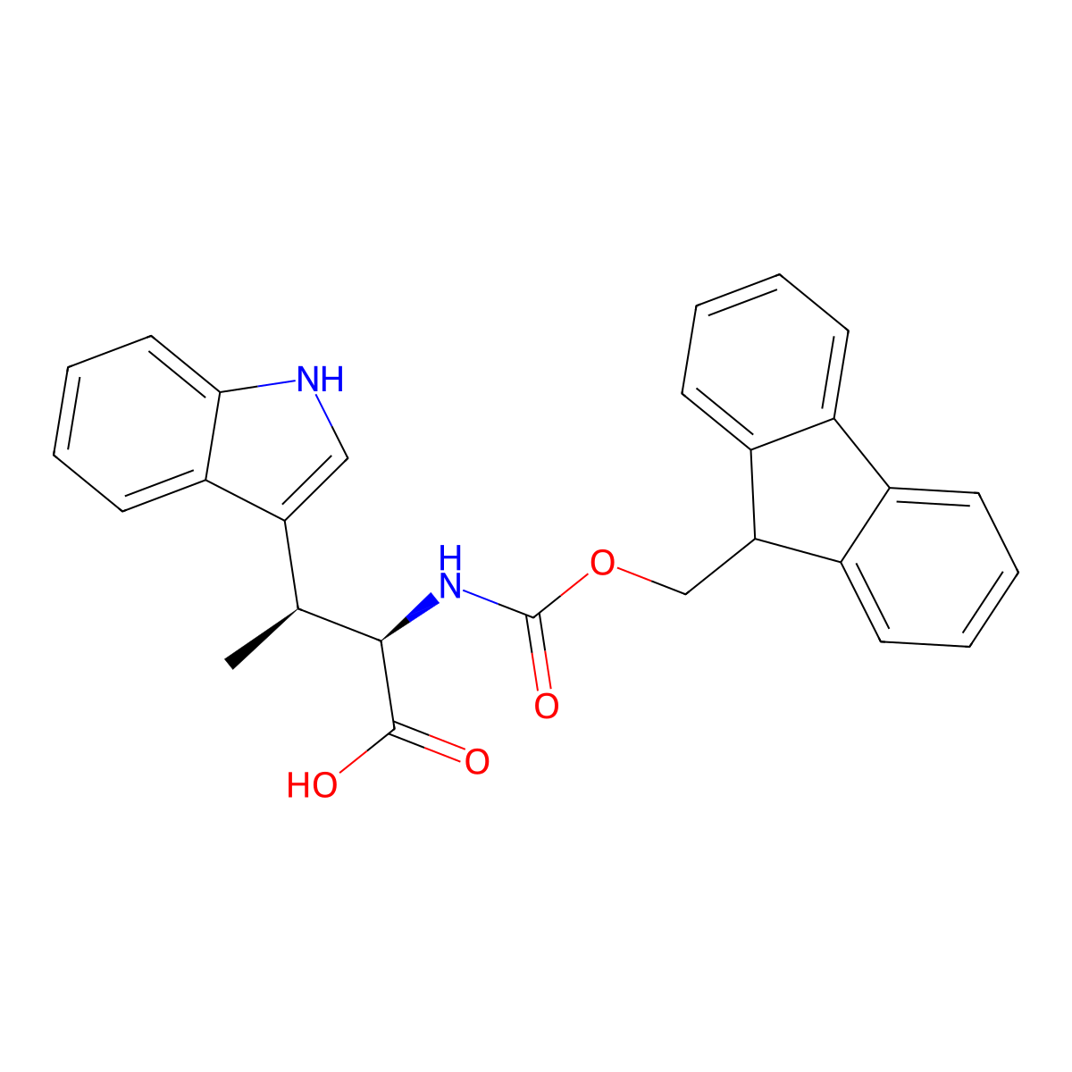 (2R,3S)-2-((((9H-Fluoren-9-yl)methoxy)carbonyl)amino)-3-(1H-indol-3-yl)butanoic acid molecular structure, CAS 281655-54-7