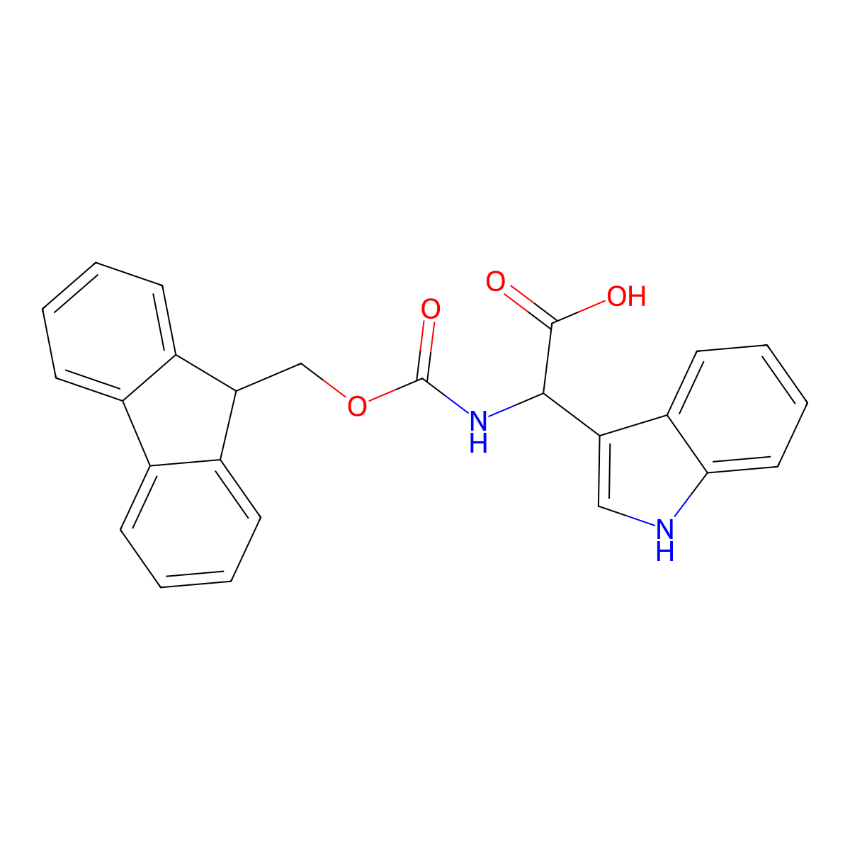 2-({[(9H-fluoren-9-yl)methoxy]carbonyl}amino)-2-(1H-indol-3-yl)acetic acid molecular structure, CAS 281655-55-8