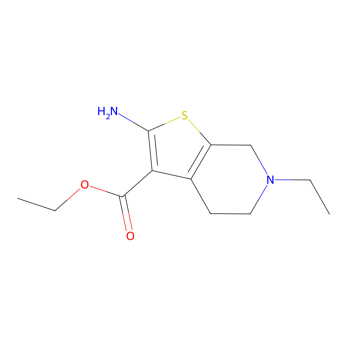 ethyl 2-amino-6-ethyl-4H,5H,6H,7H-thieno(2,3-c)pyridine-3-carboxylate molecular structure, CAS 281656-91-5
