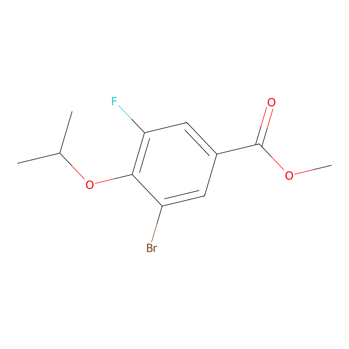 Methyl 3-bromo-5-fluoro-4-isopropoxybenzoate molecular structure, CAS 2816624-02-7