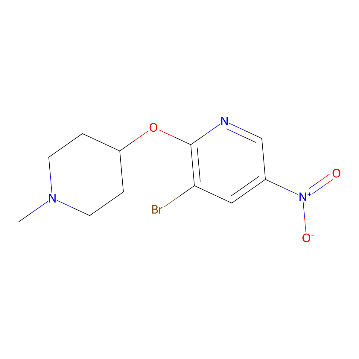 3-Bromo-2-((1-methylpiperidin-4-yl)oxy)-5-nitropyridine molecular structure, CAS 2816625-49-5