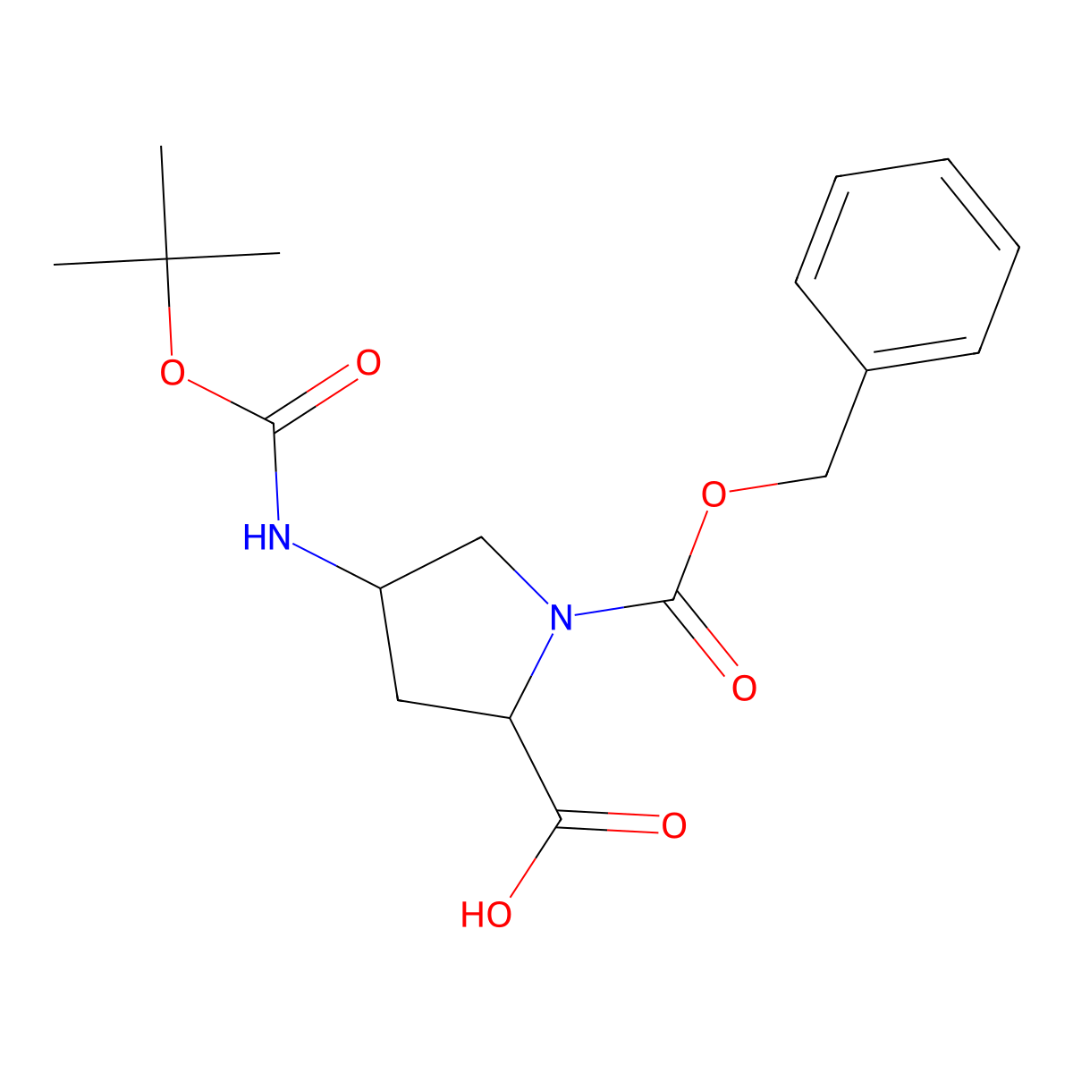 (2S,4S)-1-(Benzyloxycarbonyl)-4-(tert-butoxycarbonylamino)pyrrolidine-2-carboxylic acid molecular structure, CAS 281666-44-2