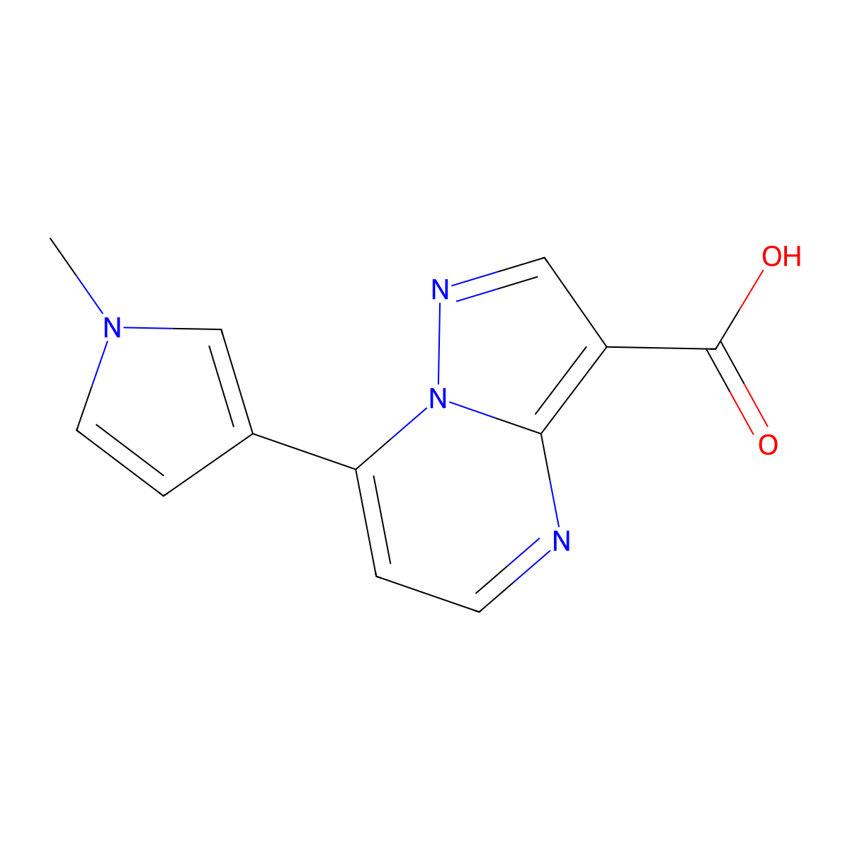 7-(1-methyl-1H-pyrrol-3-yl)pyrazolo[1,5-a]pyrimidine-3-carboxylic acid molecular structure, CAS 2816677-00-4