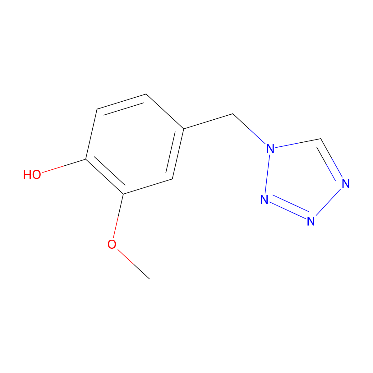2-methoxy-4-(1H-tetrazol-1-ylmethyl)phenol molecular structure, CAS 281676-62-8