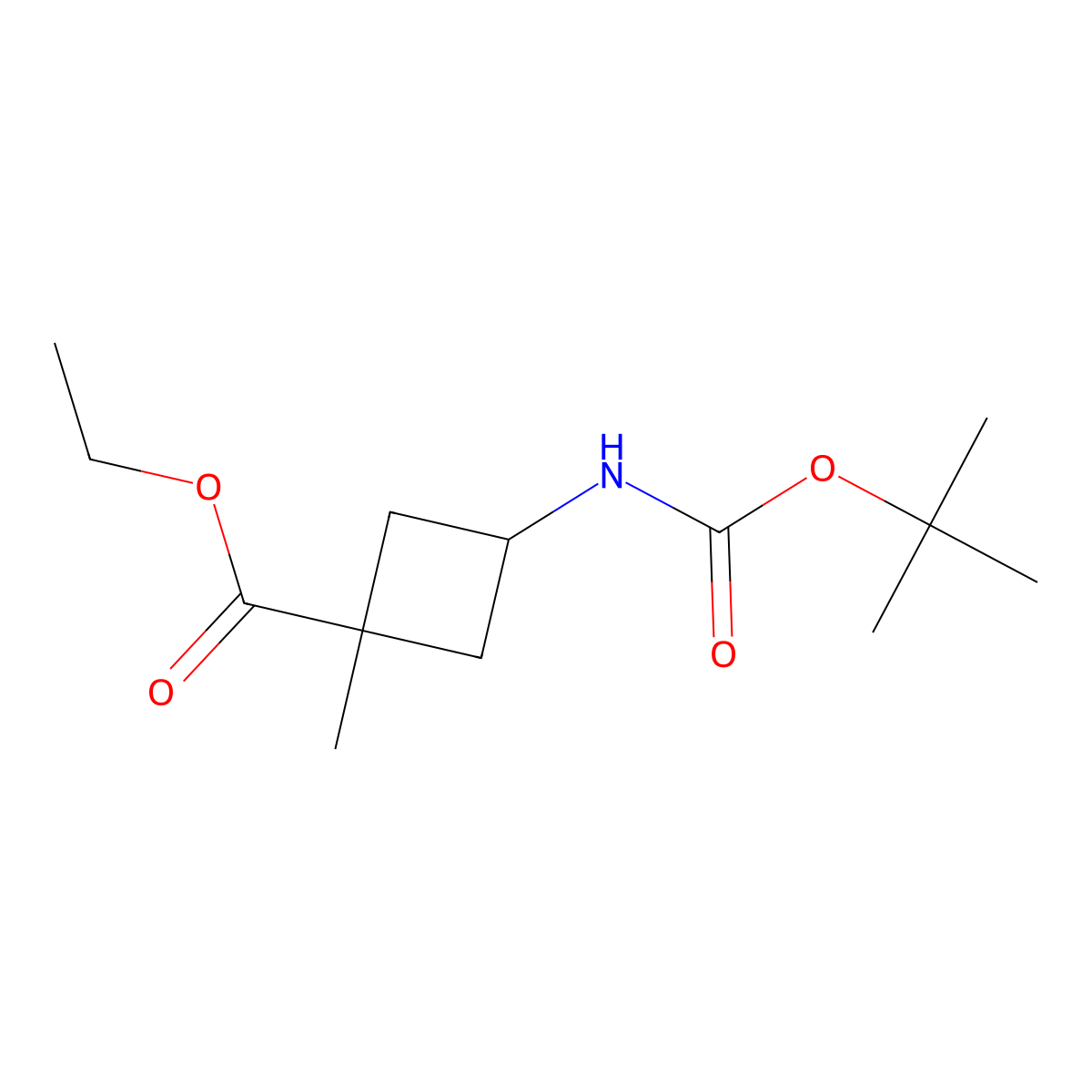 Ethyl trans-3-(tert-butoxycarbonylamino)-1-methyl-cyclobutanecarboxylate molecular structure, CAS 2816820-32-1