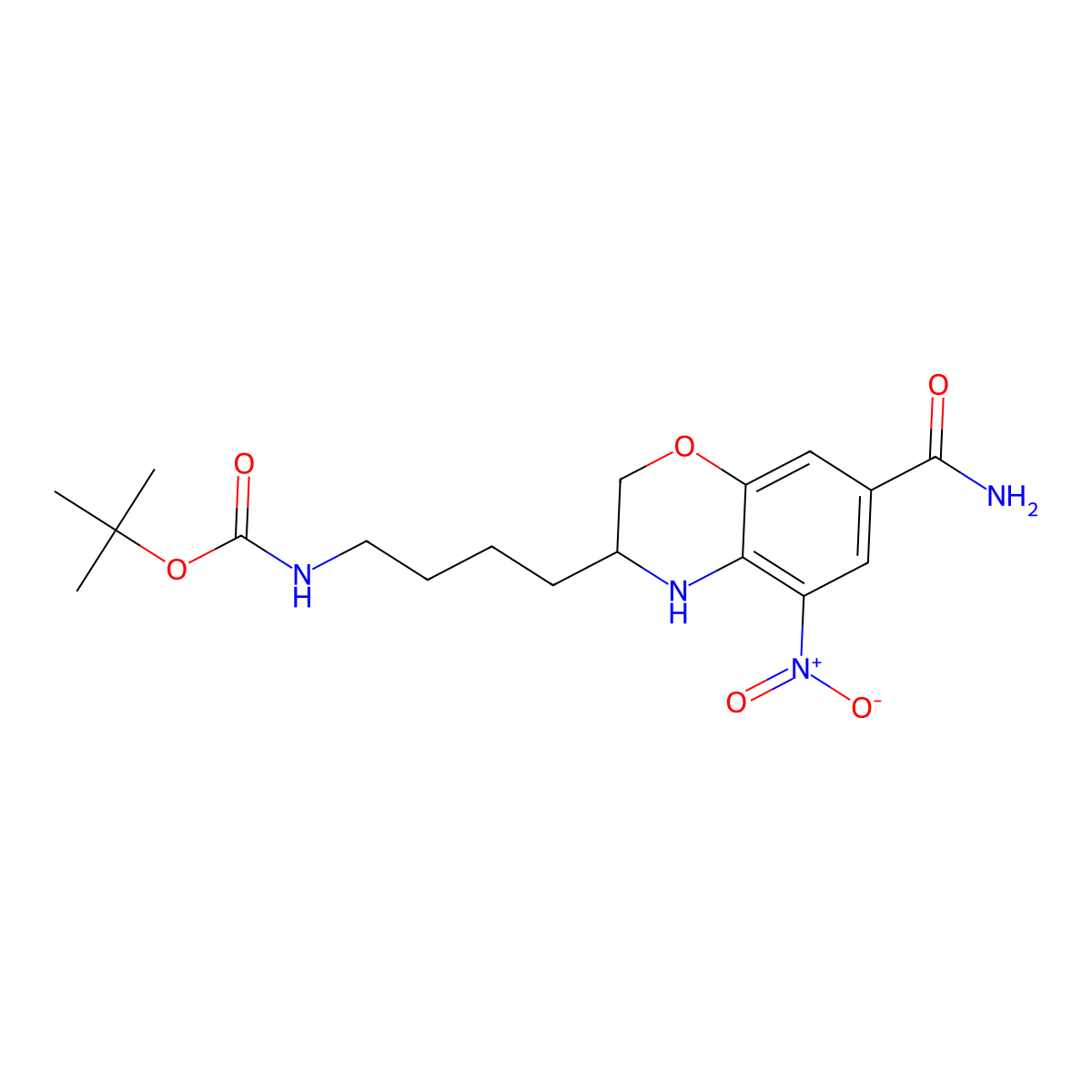 tert-butyl N-[4-[(3R)-7-carbamoyl-5-nitro-3,4-dihydro-2H-1,4-benzoxazin-3-yl]butyl]carbamate molecular structure, CAS 2816820-36-5
