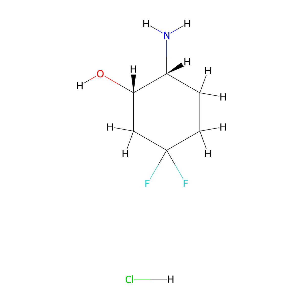 (1S,2R)-2-amino-5,5-difluoro-cyclohexanol hydrochloride salt molecular structure, CAS 2816820-37-6