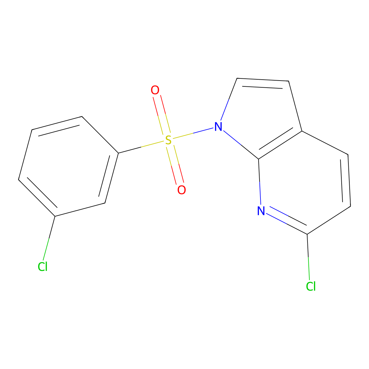 6-Chloro-1-(3-chlorophenyl)sulfonylpyrrolo[2,3-b]pyridine molecular structure, CAS 2816910-15-1