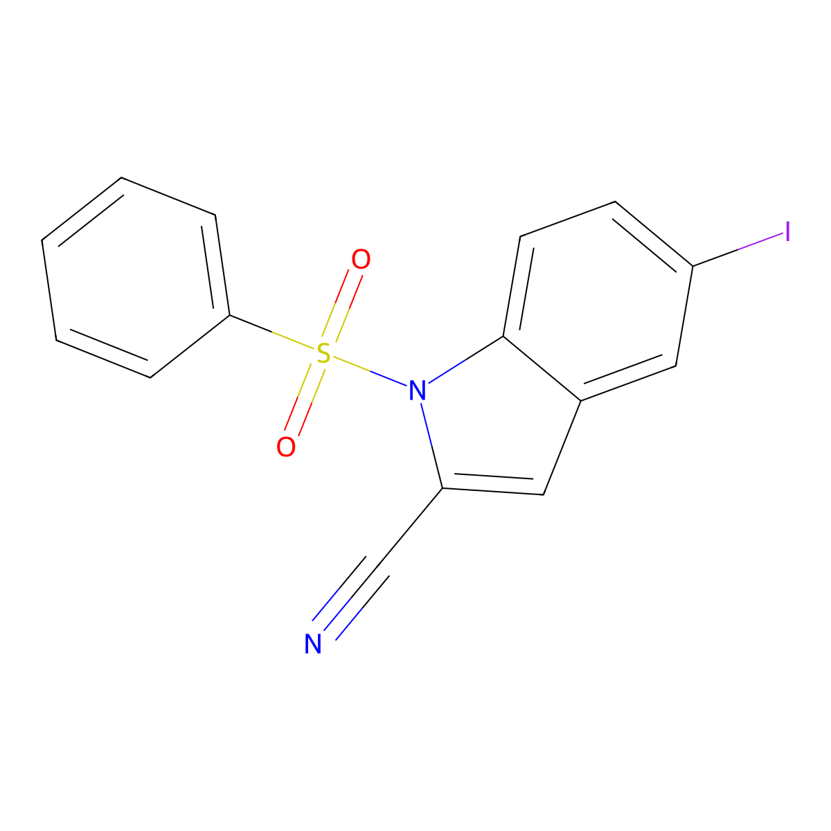 1-(Benzenesulfonyl)-5-iodo-indole-2-carbonitrile molecular structure, CAS 2816913-27-4