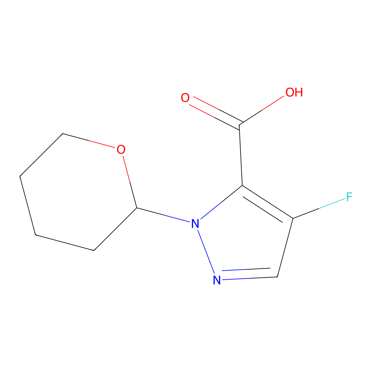4-Fluoro-2-tetrahydropyran-2-yl-pyrazole-3-carboxylic acid molecular structure, CAS 2816913-51-4