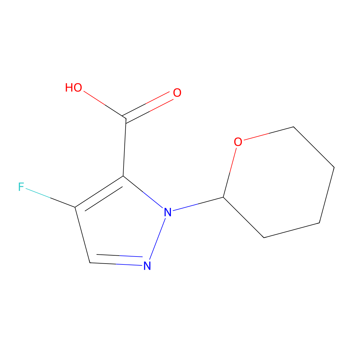 4-Fluoro-2-tetrahydropyran-2-yl-pyrazole-3-carboxylic acid molecular structure, CAS 2816913-51-4