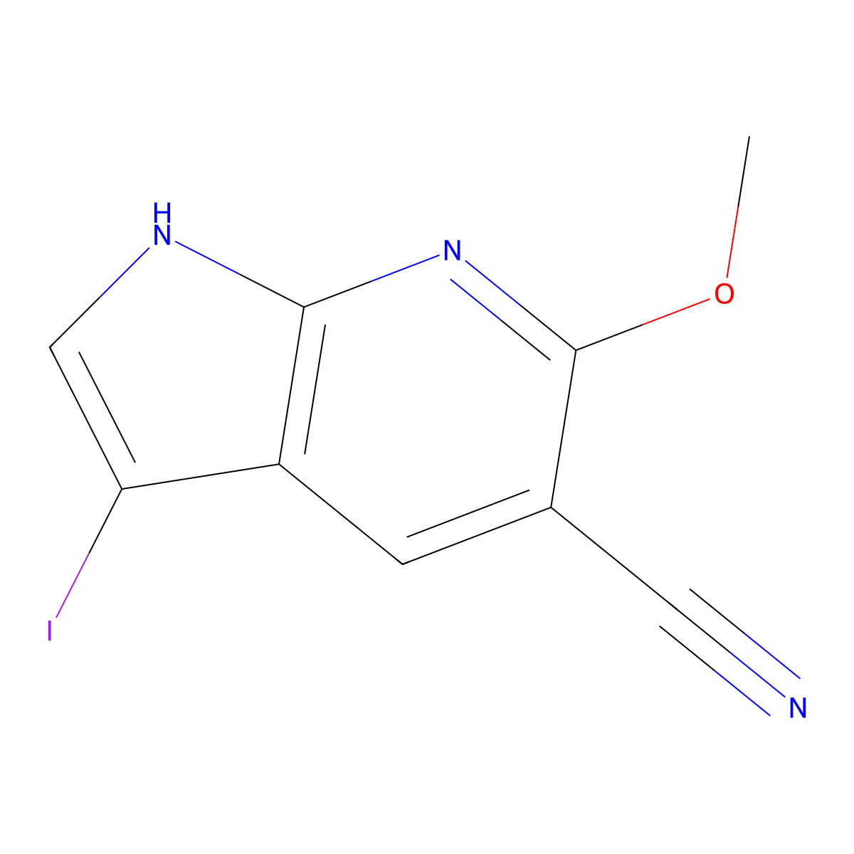 3-Iodo-6-methoxy-1H-pyrrolo[2,3-b]pyridine-5-carbonitrile molecular structure, CAS 2816913-61-6