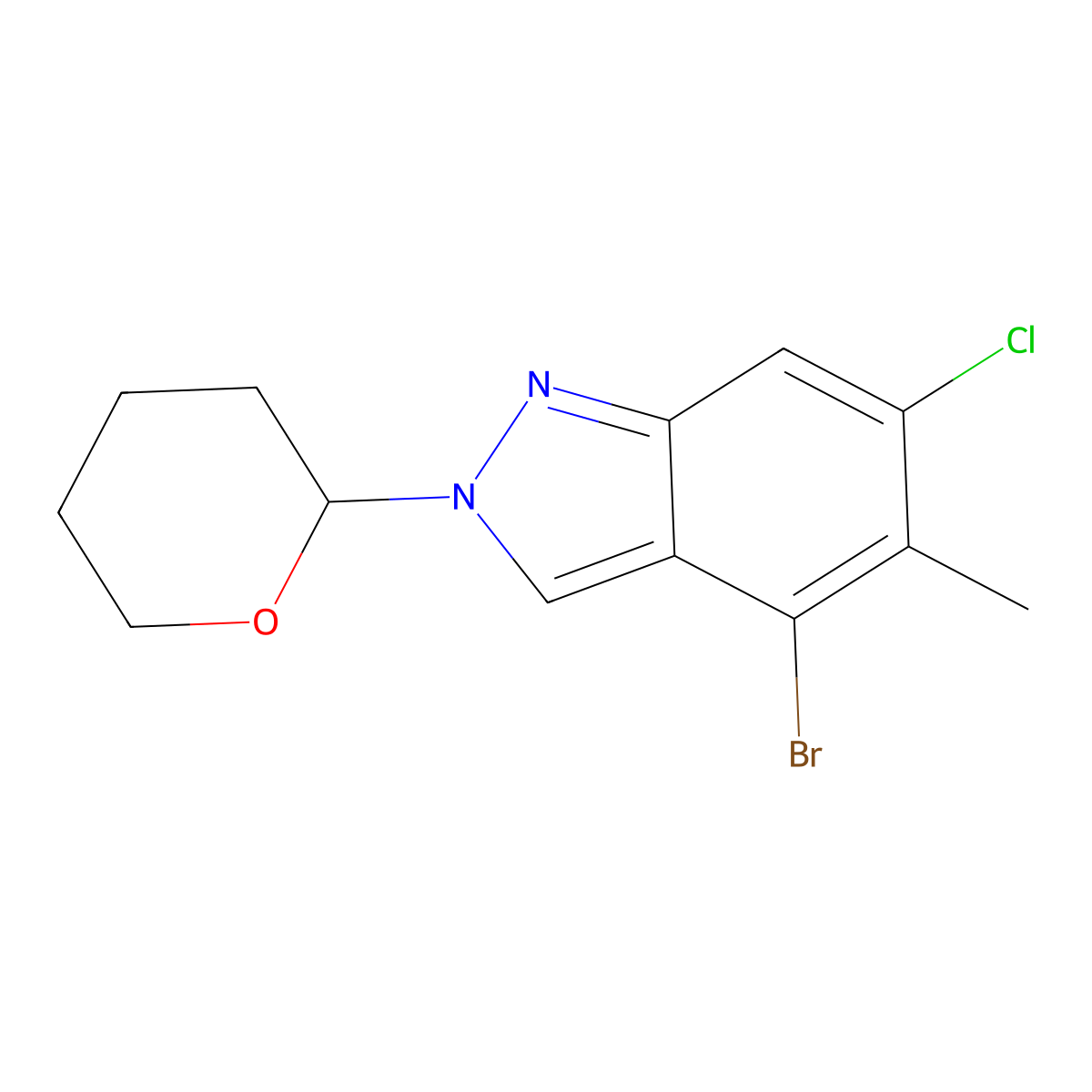 4-Bromo-6-chloro-5-methyl-2-tetrahydropyran-2-YL-indazole molecular structure, CAS 2816913-66-1