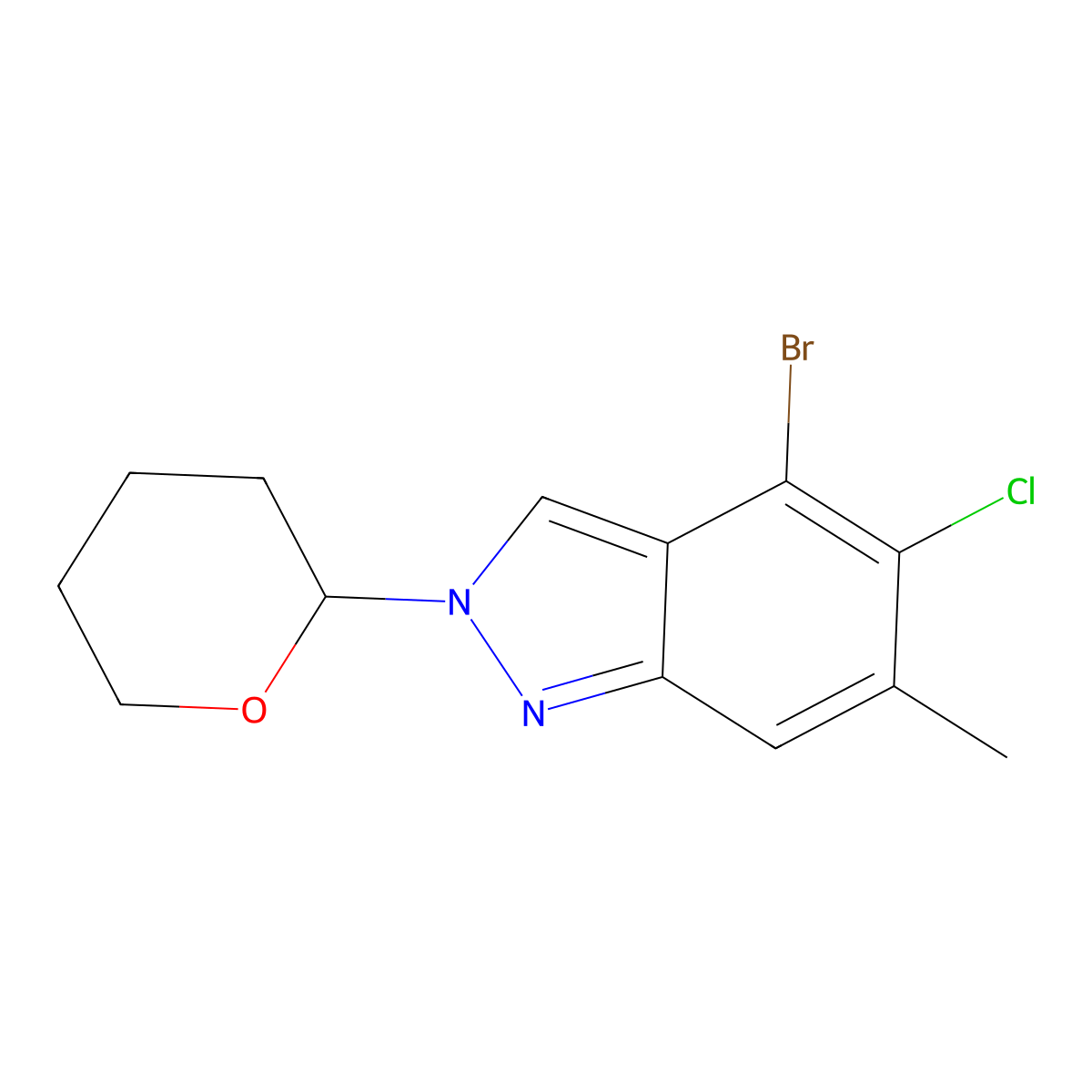 4-Bromo-5-chloro-6-methyl-2-tetrahydropyran-2-yl-indazole molecular structure, CAS 2816913-68-3