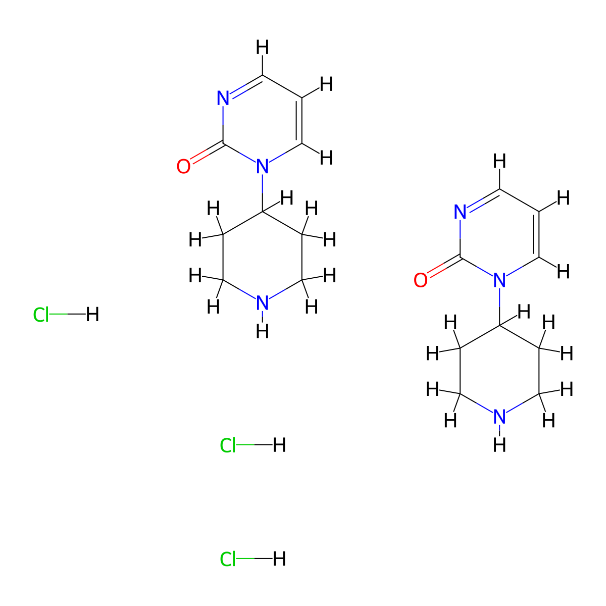 Bis(1-(piperidin-4-yl)-1,2-dihydropyrimidin-2-one) trihydrochloride molecular structure, CAS 2816913-74-1
