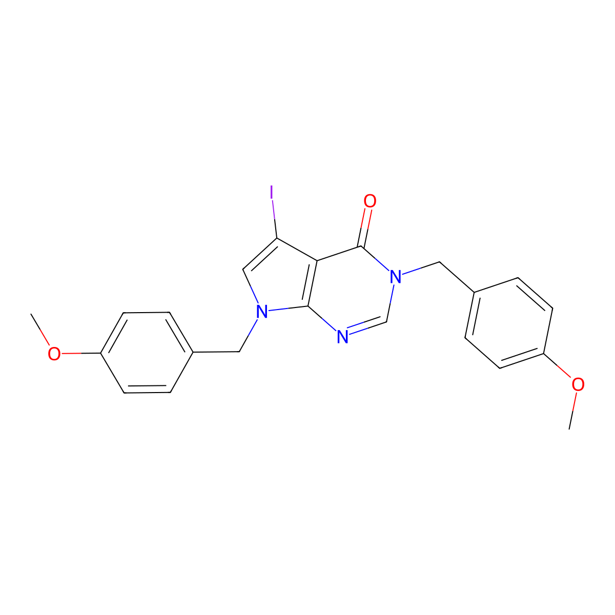 5-Iodo-3,7-bis[(4-methoxyphenyl)methyl]pyrrolo[2,3-d]pyrimidin-4-one molecular structure, CAS 2816913-80-9