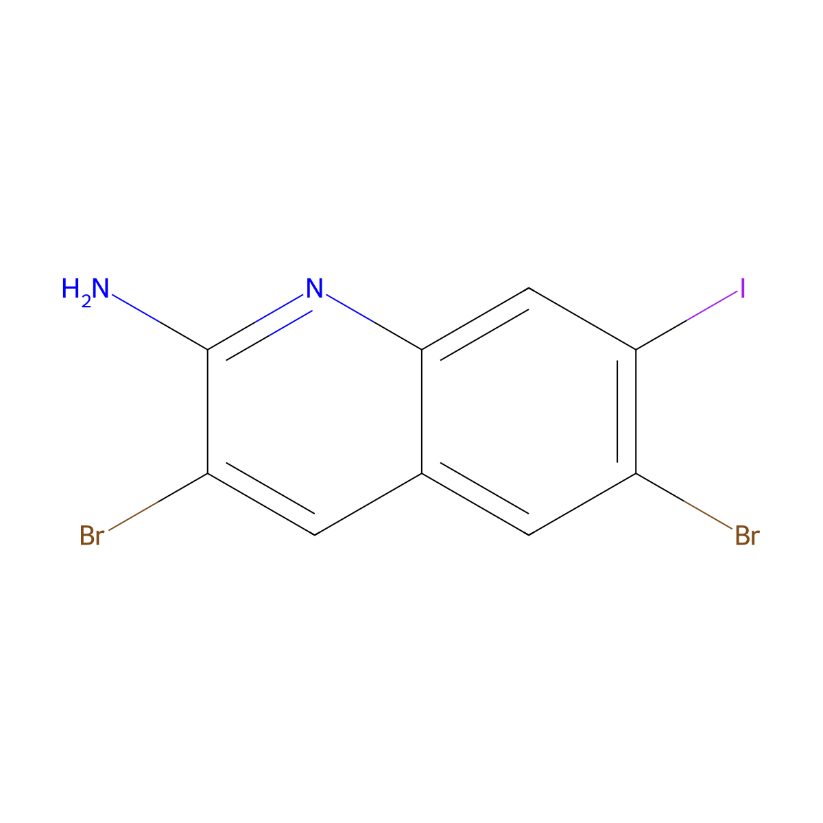 3,6-Dibromo-7-iodoquinolin-2-amine molecular structure, CAS 2816914-27-7