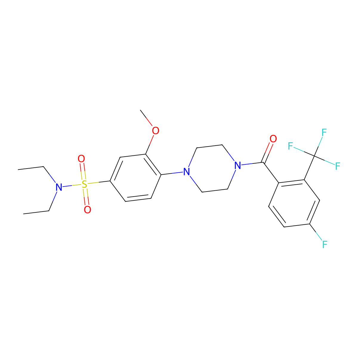 N,N-diethyl-4-(4-(4-fluoro-2-(trifluoromethyl)benzoyl)piperazin-1-yl)-3-methoxybenzenesulfonamide molecular structure, CAS 2816914-43-7