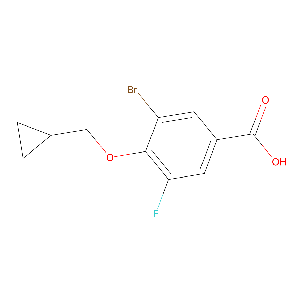 3-Bromo-4-(cyclopropylmethoxy)-5-fluorobenzoic acid molecular structure, CAS 2817265-08-8