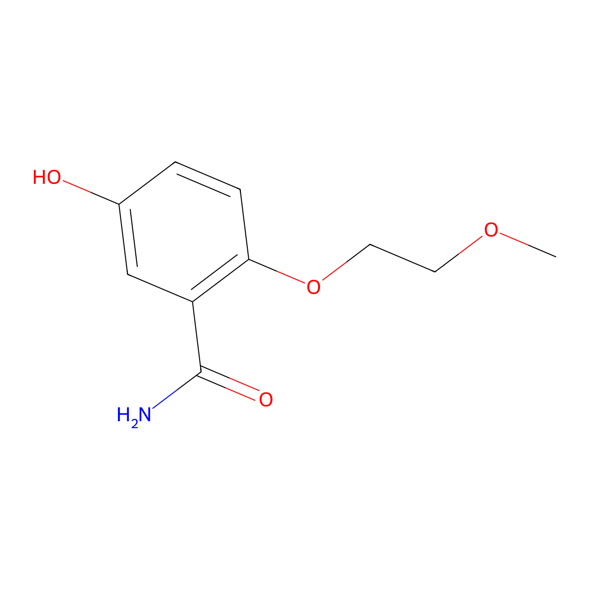 Benzamide, 5-hydroxy-2-(2-methoxyethoxy)- molecular structure, CAS 28173-87-7