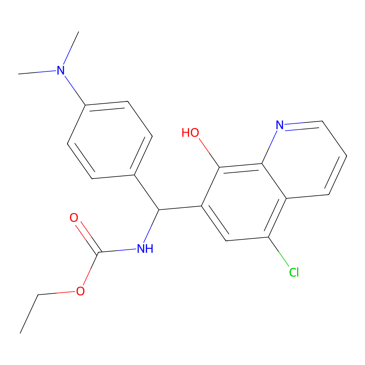 Ethyl ((5-chloro-8-hydroxyquinolin-7-yl)(4-(dimethylamino)phenyl)methyl)carbamate molecular structure, CAS 2817309-82-1